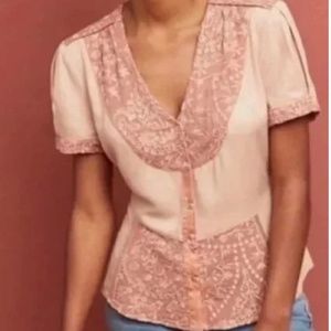 Anthropologie TINY Talia Embroidered Lace Button Front Blouse  - L **NWT**